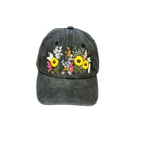 Floral Embroidered Black Cap